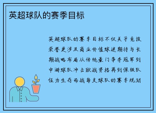 英超球队的赛季目标